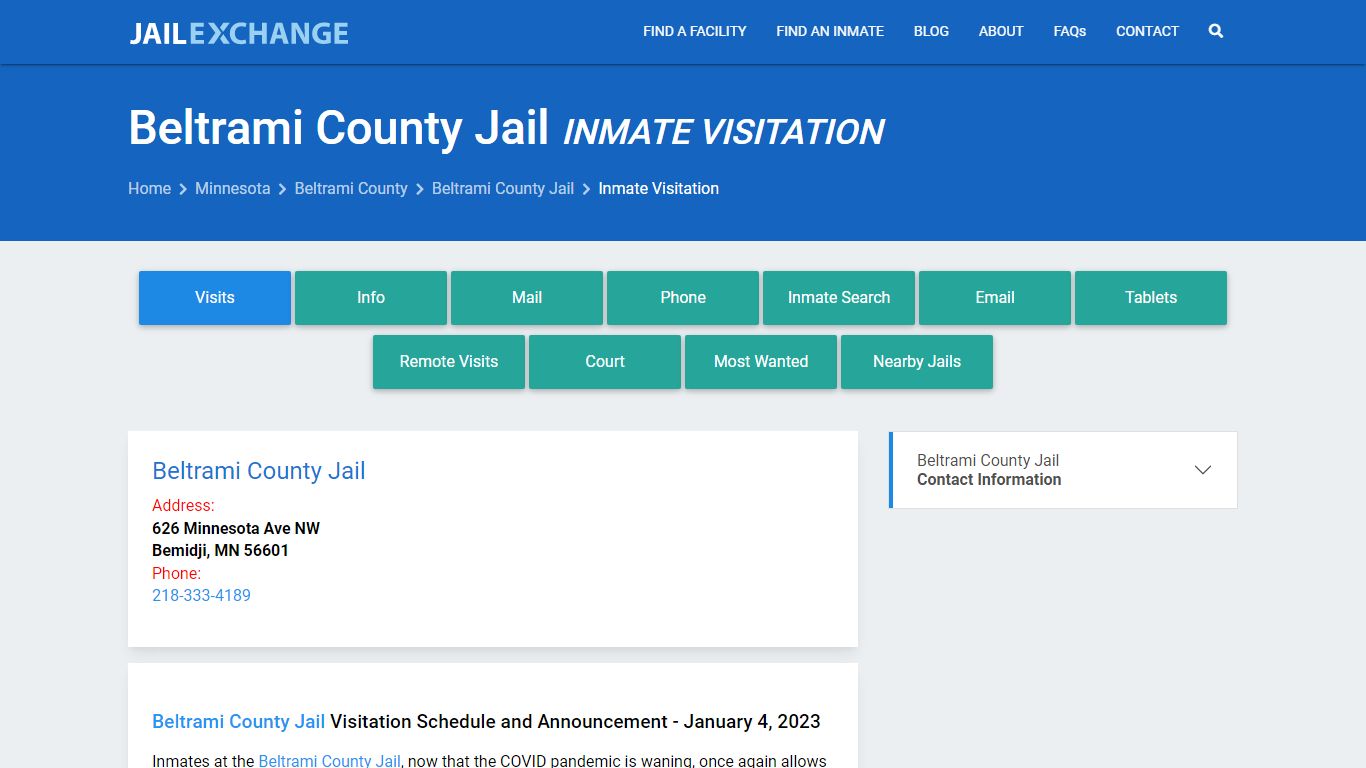 Inmate Visitation - Beltrami County Jail, MN - Jail Exchange